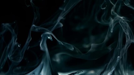 Elegant slow motion shot of teal liquid pouring into clear water on a black backdrop - Powered by Adobe