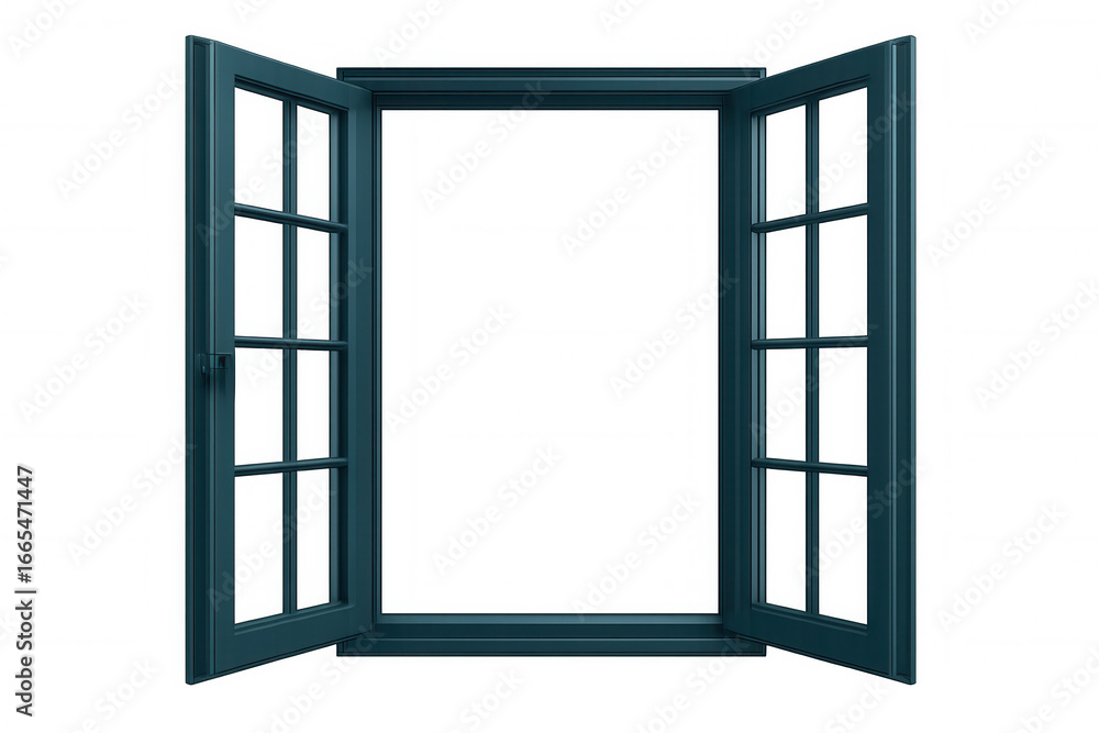 Poster open teal window frame with transparent background, perfect for architectural visualization and desi