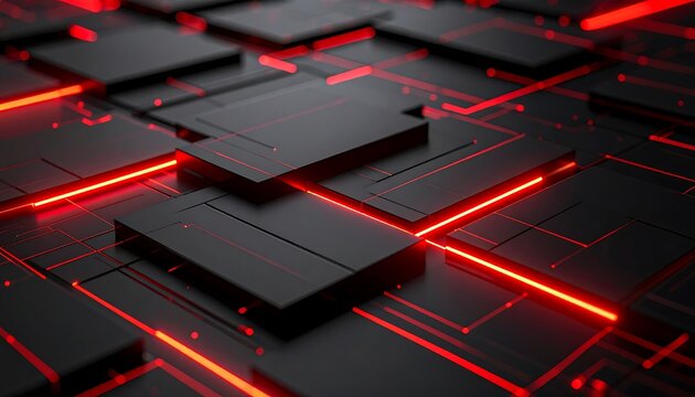 Red Neon Abstract Tech Background. - Powered by Adobe