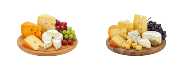Delicious cheese platter display gourmet food event kitchen table vibrant colors culinary art isolated set PNG