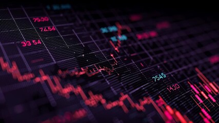 Financial market chart showing candlestick and stock graphs falling down representing a bearish market trend