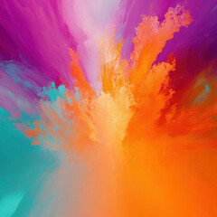 Vibrant color splash with soft diffusion, bright orange, turquoise, and fuchsia blending dynamically, high-energy abstract art, ultra-HD resolution 