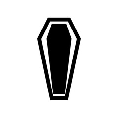 Outlined black coffin icon in front view isolated on white background
