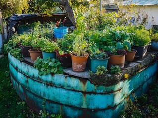 Vibrant Garden in Rustic Upcycled Planter