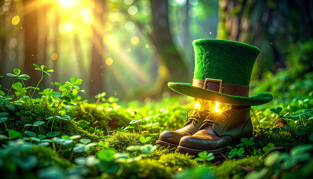 A close-up of a pint of green beer with shamrocks, the iconic drink for St. Patrick's Day celebrations. - Powered by Adobe