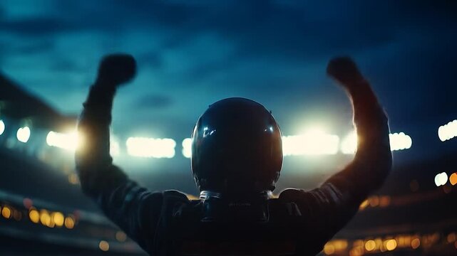 Racer Celebrates Victory Night Race.