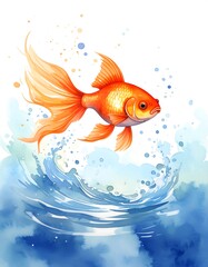 Goldfish leaping, watercolor style
