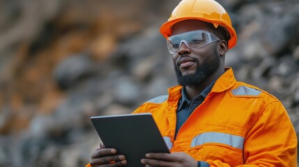Mining engineer tablet quarry inspection safety