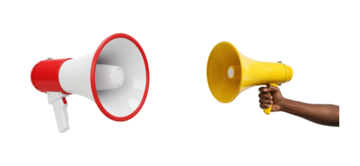 Promoting social change advocacy event with megaphones in urban environment engaging community perspectives isolated set PNG