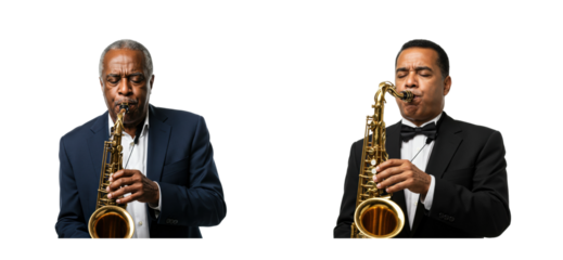 Live jazz performance featuring saxophonists in a studio setting captivating musical expression isolated set PNG