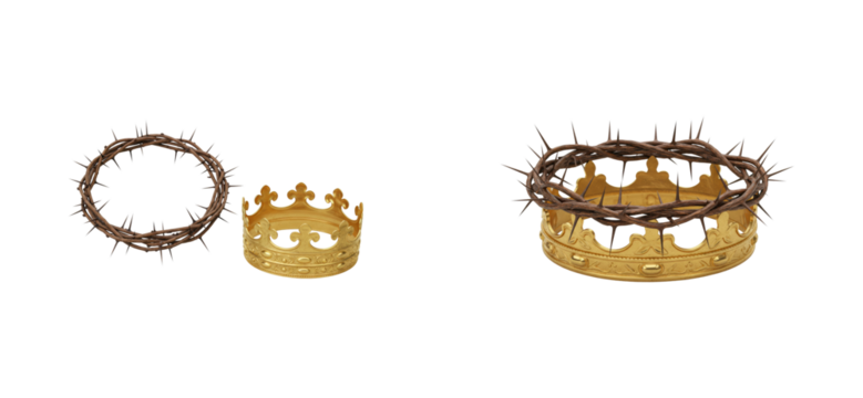 Symbolic representation of crown and thorn artistic display studio setting decorative concept isolated set PNG