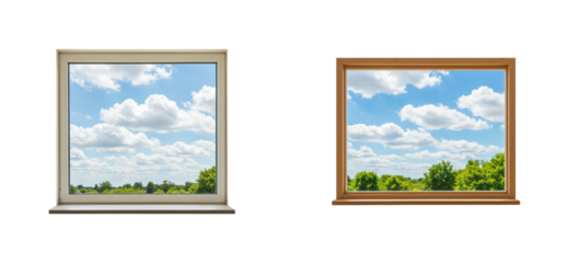 Scenic window of lush green landscape under bright blue sky nature outdoor serenity isolated set PNG