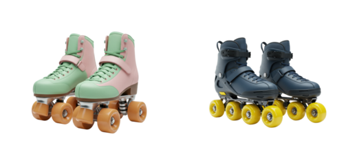 Dynamic roller skating action urban park sports equipment showcase outdoor environment ground level adventure vibe isolated set PNG