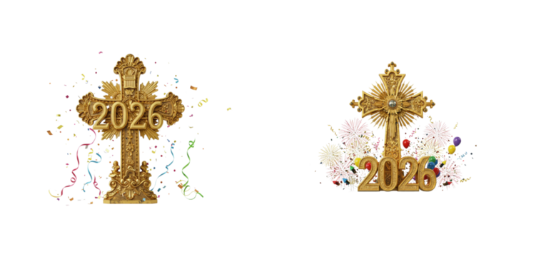 New year celebration 2026 festive event colorful decorations joyful environment vibrant viewpoint isolated set PNG