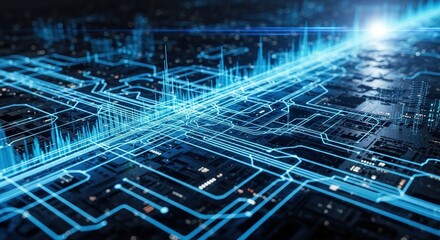 Dynamic blue network lines create a modern technology feel, ideal for showcasing innovation, connectivity, and cutting edge advancements in digital solutions.