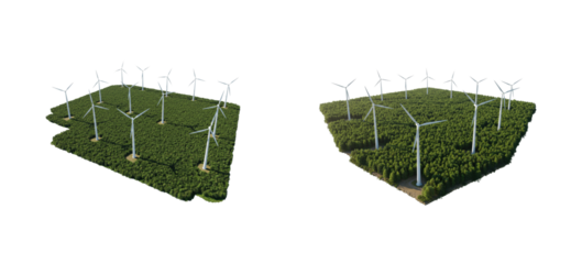 Renewable energy production wind farm aerial forest environment sustainable development isolated set PNG