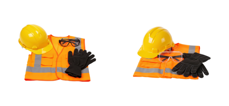 Safety equipment preparation for construction work workshop set industrial environment safety awareness isolated set PNG