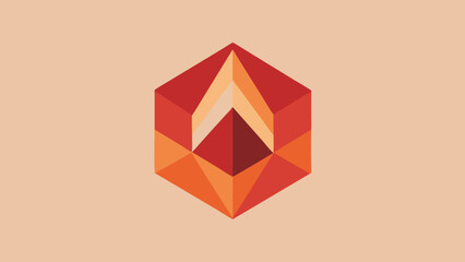 Geometric Hexagonal Crystal Shape in Red Orange Hues abstract