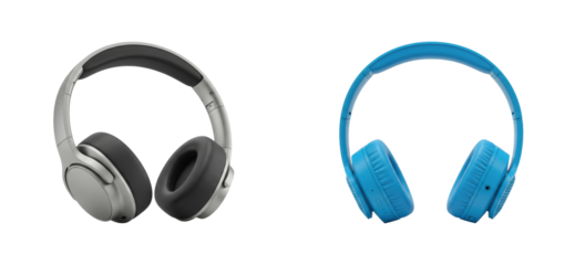 Comparative analysis of wireless headphones home office product minimalist front technology trends isolated set PNG