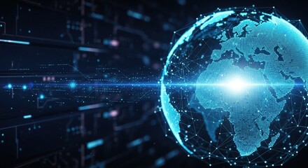 Stunning glowing digital world globe with network connections, perfect for illustrating global business, futuristic technology, and worldwide communication concepts