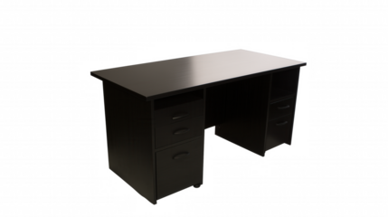 Modern black desk with drawers on transparent background