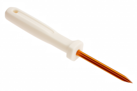 Precision tool with white handle and gold rod on transparent background