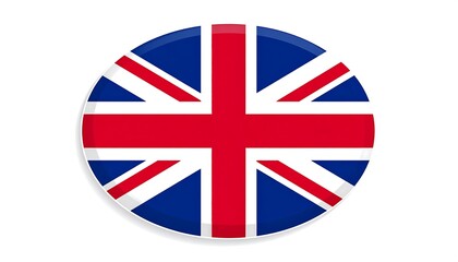 A circular, glossy depiction of the United Kingdom flag, displayed against a plain white background.