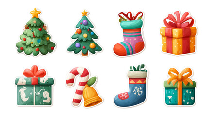 Colorful Christmas Clipart Collection with Isolated Decorations on Transparent Background