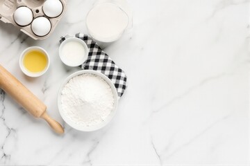 Fototapeta premium Baking Ingredients Arranged on a Marble Surface