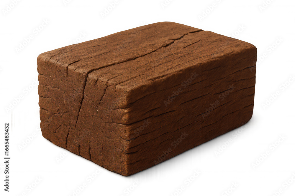 Poster dark brown rectangular wooden block with cracks isolated on transparent background, ideal for compos