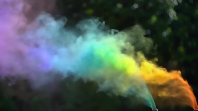 Vibrant rainbow smoke clouds burst with vivid colors, perfect for festive celebrations, Holi, and dynamic artistic displays.