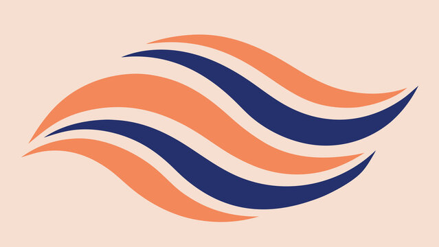 Intertwined Wavy Stripes in Orange and Navy Blue on Light Peach Background abstract curves