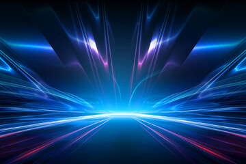 Futuristic Abstract Background with Blue and Purple Neon Lights on Dark Background