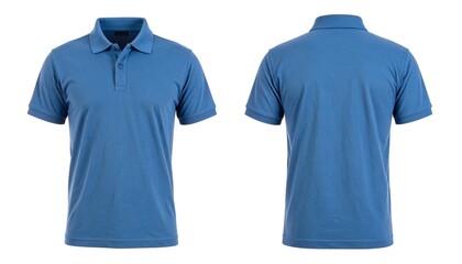 Blue polo shirt displayed front and back on a white background