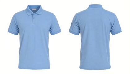 Light blue polo shirt displayed front and back on white surface