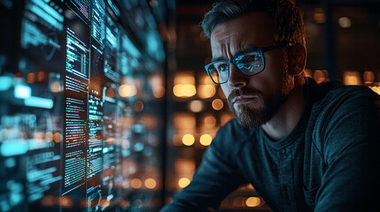 Man coding software development engineer programmer developer it technology computer screen