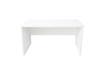 Modern rectangular table with white surface and angular legs on transparent background