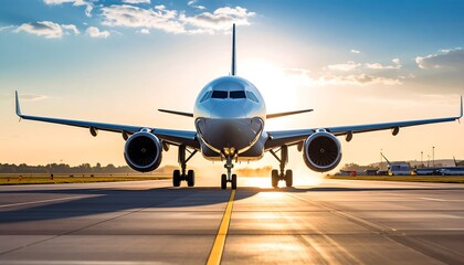 Naklejka premium Airplane Taxiing Sunset Runway. (1)