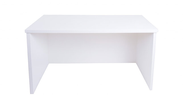 Modern white desk with minimalist design on transparent background