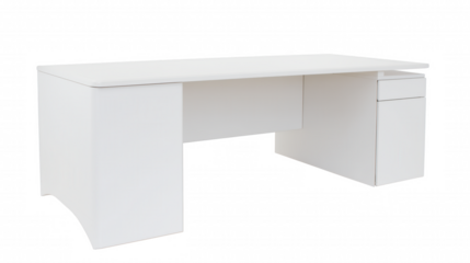 Modern white desk with drawers and transparent background