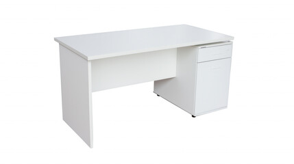 Sleek modern white desk with minimalist design and single drawer on transparent background