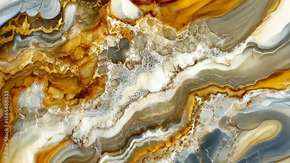 Poster abstract art video: flowing gold and gray waves creating organic patterns