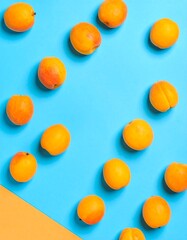 Fresh apricots arranged on a vibrant blue and orange background