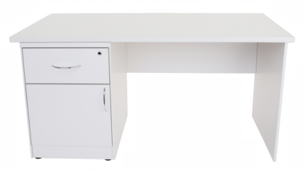 Modern office desk with two-tiered cabinet and transparent background