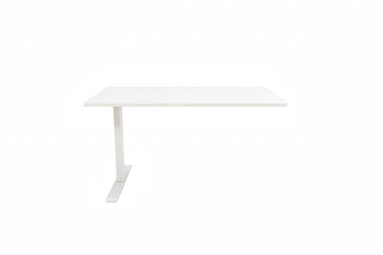 Modern minimalist table with sleek rectangular top and single central leg on transparent background