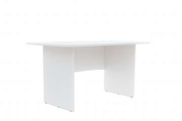 Modern rectangular table with central support beam on transparent background