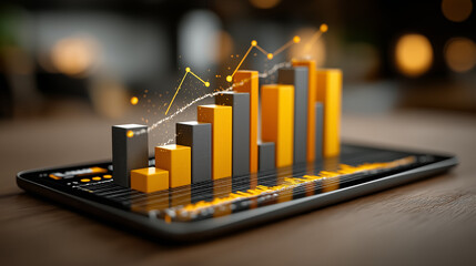 Dynamic financial growth visualized on modern tablet screen