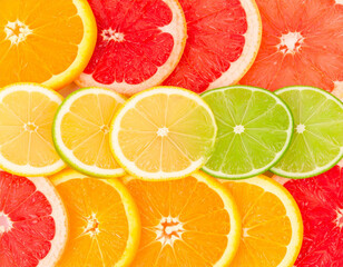 Vibrant Citrus Fruit Slices Oranges, Grapefruits, Lemons, and Limes