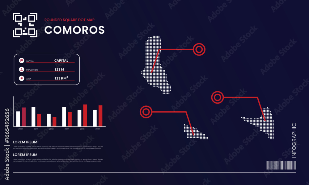 Poster square dot map of comoros with presentation layout template