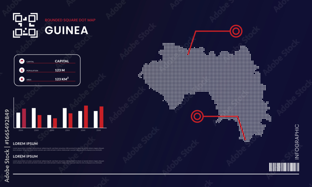 Aufkleber square dot map of guinea with presentation layout template